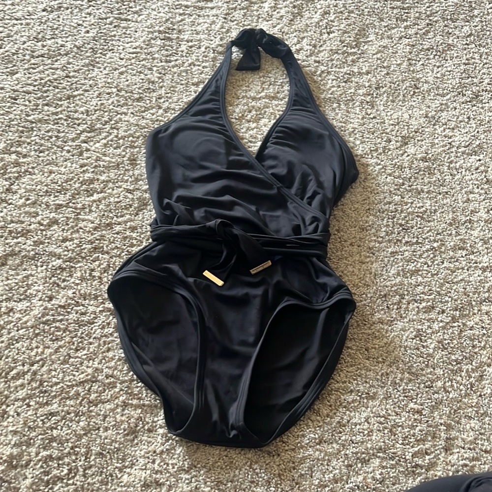 Michael Kors swimsuit, black DP halter with wrap, size 6